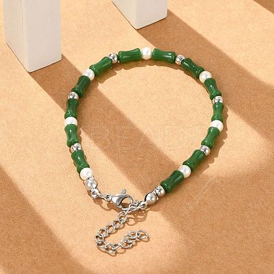 304 Stainless Steel Beaded Bracelets for Women BJEW-M056-08P-04-1