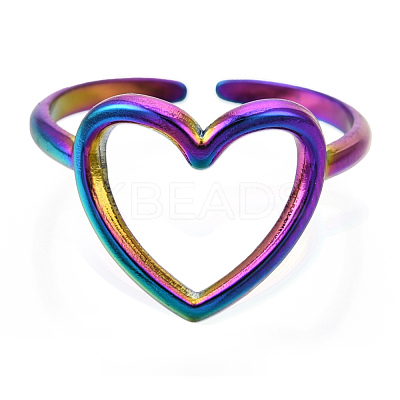 304 Stainless Steel Hollow Heart Cuff Rings RJEW-N038-122M-1