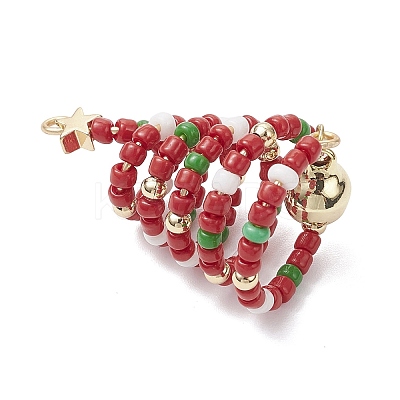 3Pcs 3 Colors Glass Seed Beaded Christmas Tree Big Pendants PALLOY-TA00330-1