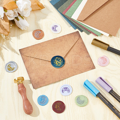 Brass Wax Seal Stamps with Wood Handle AJEW-WH0412-0244-1