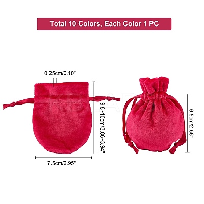 10 Pcs 10 Colors Velvet Jewelry Pouches Bags TP-PH0001-14-1
