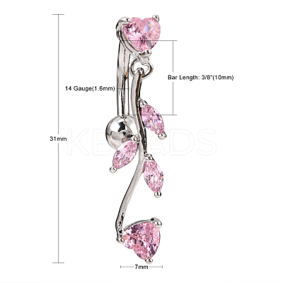 Branch Brass Cubic Zirconia Navel Rings AJEW-EE0001-03B-1