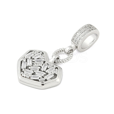 Brass Clear Cubic Zirconia Heart European Dangle Charms KK-Z090-04P-1