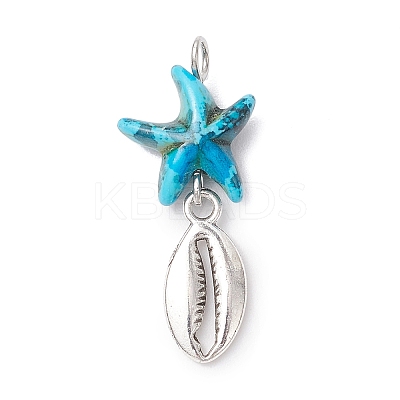 7Pcs 7 Styles Dyed Synthetic Turquoise Starfish & Alloy Sea Animals Pendants PALLOY-JF03754-04-1