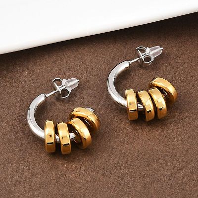 304 Stainless Steel Two Tone C-Shaped Stud Earrings EJEW-K268-78GP-1