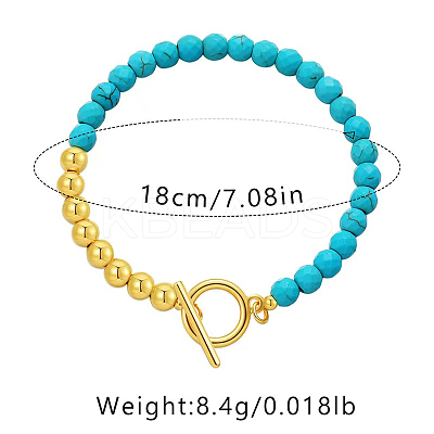 Synthetic Turquoise & Brass Round Beaded Bracelets for Women EH2612-1