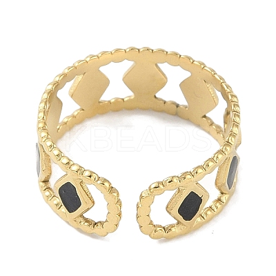 Ion Plating(IP) 304 Stainless Steel Enamel Cuff Finger Rings RJEW-L107-041G-02-1