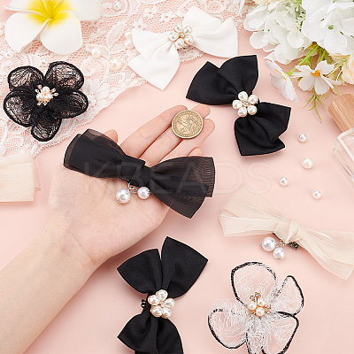 6 Styles Polyester/Cloth Bowknot/Flower Bridal Shoe Decoration with Plastic Imitation Pearl AJEW-PH0012-07-1