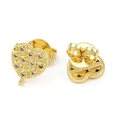 Brass Micro Pave Clear Cubic Zirconia Stud Earring Findings KK-S530-01G-G-1