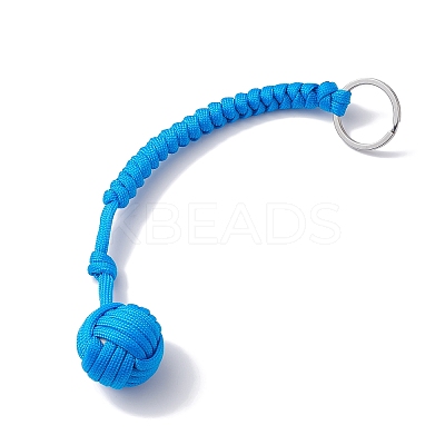 Polyester & Spandex Cord Ropes Braided Wood Ball Keychain KEYC-JKC00588-1
