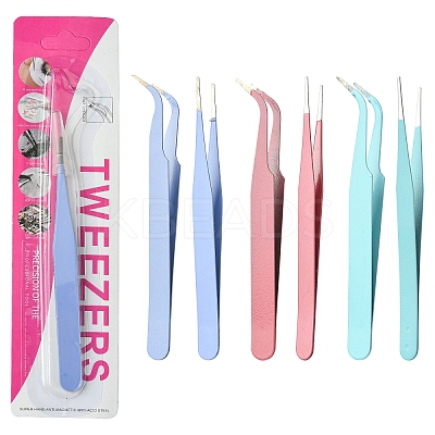 6Pcs 6 Colors Stainless Steel Tweezers DIY-YW0009-73-1