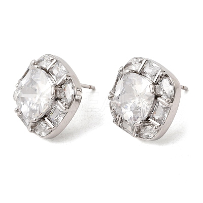 Brass Pave Clear Cubic Zirconia & Glass Stud Earrings EJEW-G471-03P-01-1