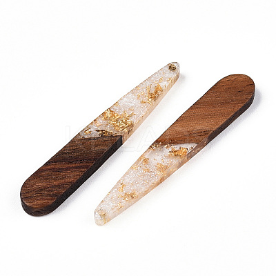 Transparent Resin & Walnut Wood Pendants RESI-N039-69A-1