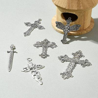 6Pcs 6 Styles Tibetan Style Alloy Cross Pendants FIND-FS0002-57-1