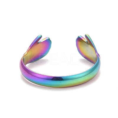 Ion Plating(IP) Rainbow Color 304 Stainless Steel Double Hand Hug Open Cuff Ring for Women RJEW-C025-08B-M-1