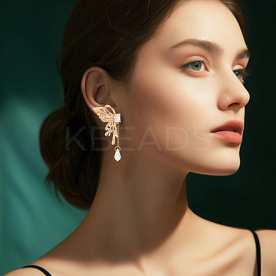 2 Pairs Brass Pave Clear Cubic Zirconia Butterfly Stud Earring Findings KK-BBC0018-66-1