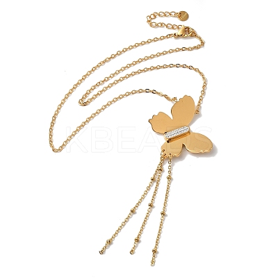 Stainless Steel Crystal Rhinestone Butterfly Tassel Pendant Necklaces for Women NJEW-G145-02G-1