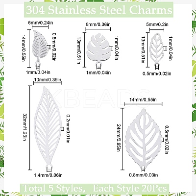 100Pcs 5 Styles 304 & 201 & 316 Surgical Stainless Steel Pendants STAS-SC0006-84-1