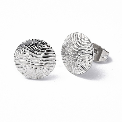 Non-Tarnish 304 Stainless Steel Textured Flat Round Stud Earrings for Women EJEW-F300-02P-1