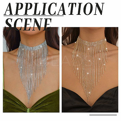 1Pc Iron Rhinestone Tennis Chains Bib Necklace NJEW-FG0001-11B-1