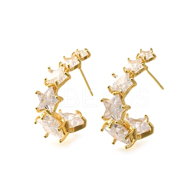 Star Brass Micro Pave Clear Cubic Zirconia Stud Earrings EJEW-R018-02G-1