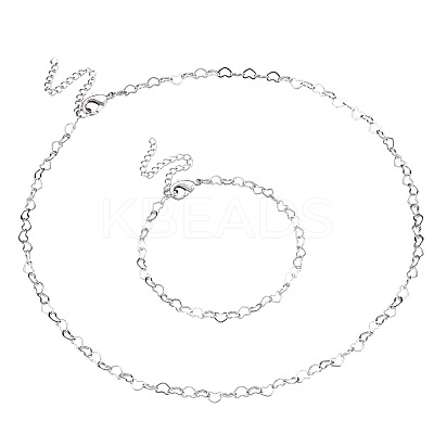 1 Set Brass Heart Link Chain Bracelet & Necklace SJEW-TA0001-05-1