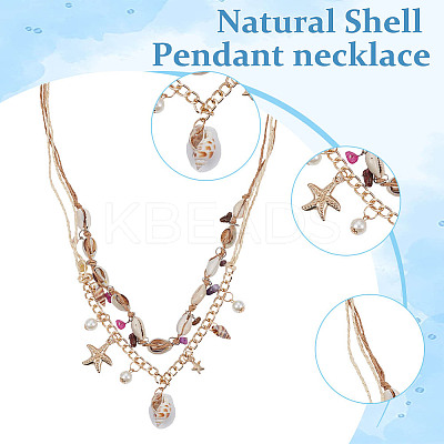 2Pcs 2 Styles Natural Shell Pendants Bib Necklaces Set with Polyester Cords NJEW-AN0001-66-1