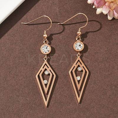 304 Stainless Steel Rhombus Dangle Earrings EJEW-Z129-10RG-1