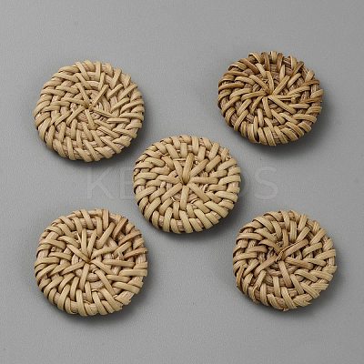 Flat Round Handmade Reed Cane/Rattan Woven Beads WOVE-CJC0001-02B-1