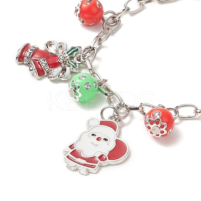 Christmas Tree & Santa Claus Alloy Enamel & Acrylic Charm Bracelet BJEW-JB09301-1