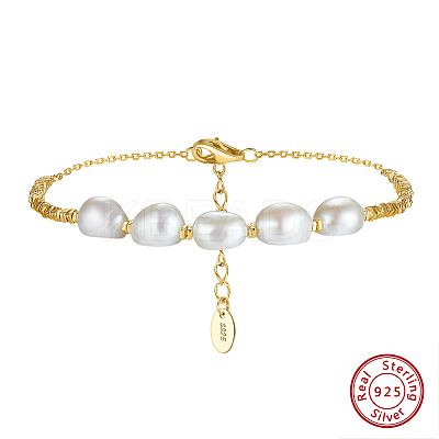 925 Sterling Silver Square & Natural Pearl Beaded Bracelets BJEW-Z025-07G-1