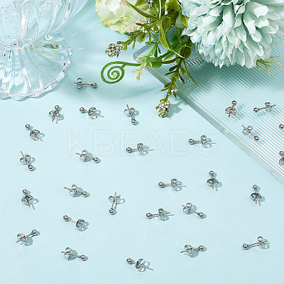 100Pcs 304 Stainless Steel Round Stud Earrings EJEW-BBC0002-05B-P-1