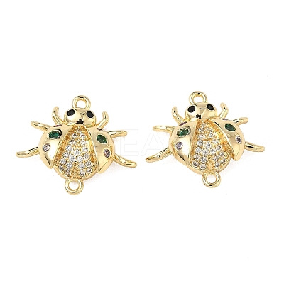 Brass Micro Pave Clear and Green Cubic Zirconia Ladybird Links KK-L256-33G-1