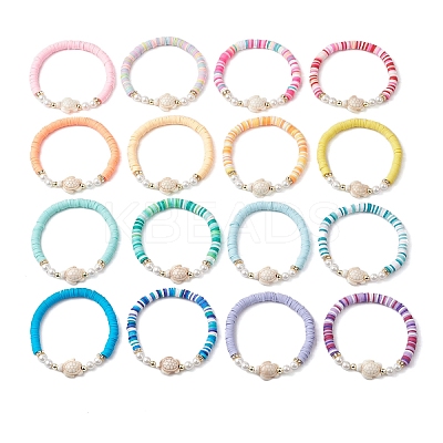 16Pcs 16 Colors Summer Beach Sea Turtle Synthetic Turquoise & Shell Pearl & Polymer Clay Beaded Stretch Bracelet Sets BJEW-JB10810-1