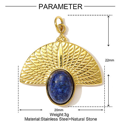304 Stainless Steel with Natural Lapis Lazuli Pendants STAS-OY001-66G-1