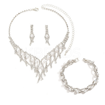 Horse Eye Alloy Crystal Rhinestone & Plastic Pearl Chain Necklaces & Stud Earrings & Bracelets Sets  FS-WG3003B-01-1