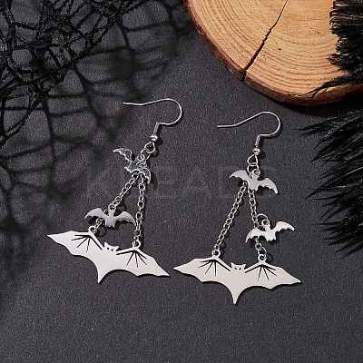 Tarnish Resistant 304 Stainless Steel Bat Pendants Dangle Earrings EJEW-TA00452-1