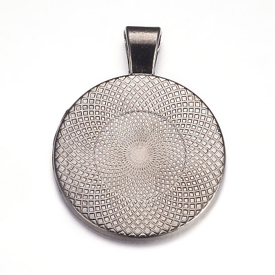 Flat Round Alloy Pendant Cabochon Settings LS-PALLOY-A15654-B-1