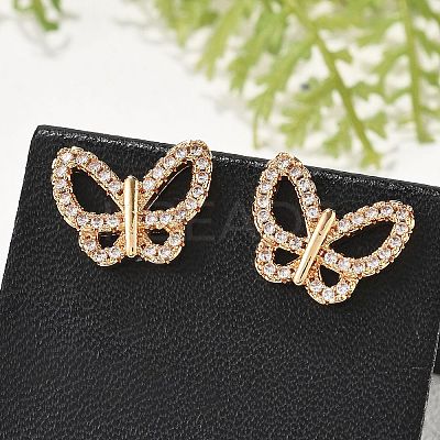 Butterfly Brass Micro Pave Clear Cubic Zirconia Stud Earrings for Women EJEW-G428-07G-1