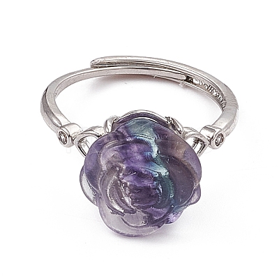 Flower Natural Fluorite Adjustable Rings KK-G273-10P-1