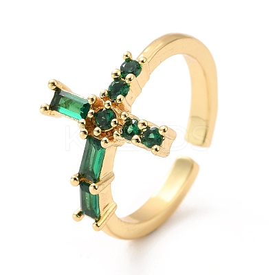 Rhinestone Cross Open Cuff Ring RJEW-M142-07G-1