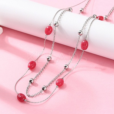 304 Stainless Steel & Dyed Natural Malaysia Jade Double Layer Necklaces for Women NJEW-A045-19P-1