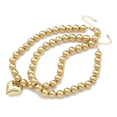 2Pcs 2 Styles Alloy Heart Pendant Necklaces Set NJEW-P319-02G-1