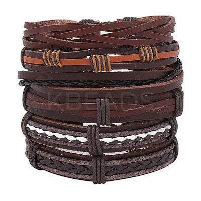 6Pcs 6 Style Adjustable Braided Imitation Leather Cord Bracelet Set BJEW-F458-09-1