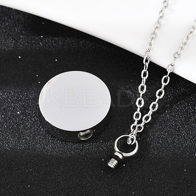 304 Stainless Steel Flat Round Pendant Pet Urn Ashes Necklaces LS-NJEW-S455-01P-1