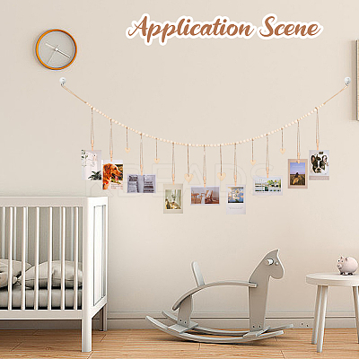 Wall Hanging Photo Display with Wooden Beads Garland AJEW-WH20011-54E-1