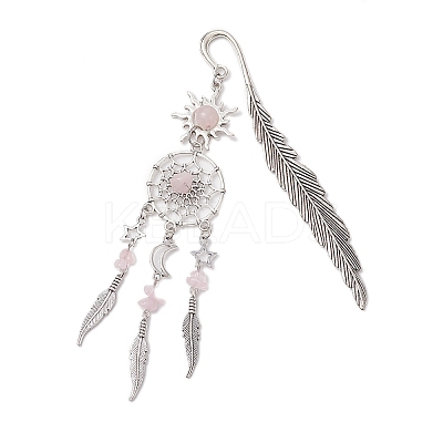 Alloy Sun & Woven Net/Web with Feather Charms Bookmarks AJEW-JK00368-03-1