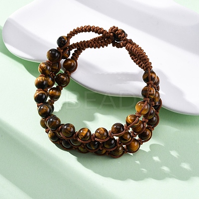 Natural Tiger Eye Round Beaded Multi-strand Bracelets for Men Women BJEW-G743-02B-1