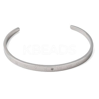 304 Stainless Steel Micro Pave Clear Cubic Zirconia Roman Numerals Open Cuff Bangles for Women SA-CBAC920-09P-1