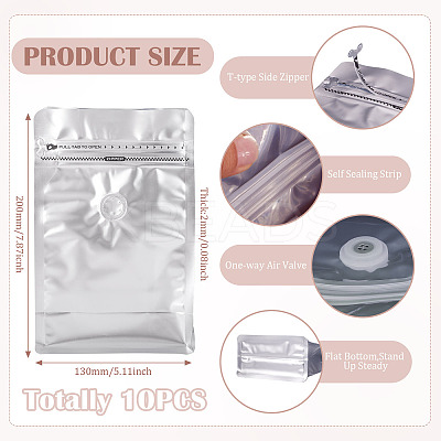 10Pcs BOPP and Aluminized PET and PE Resealable Coffee Zipper Bags with Valve ABAG-TA0001-93E-1